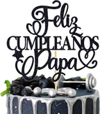 Feliz Cumpleaños Papa Cake Topper, Best Dad Ever, Happy Father's Day, Father's Birthday Party Decorations Supplies Black Glitter