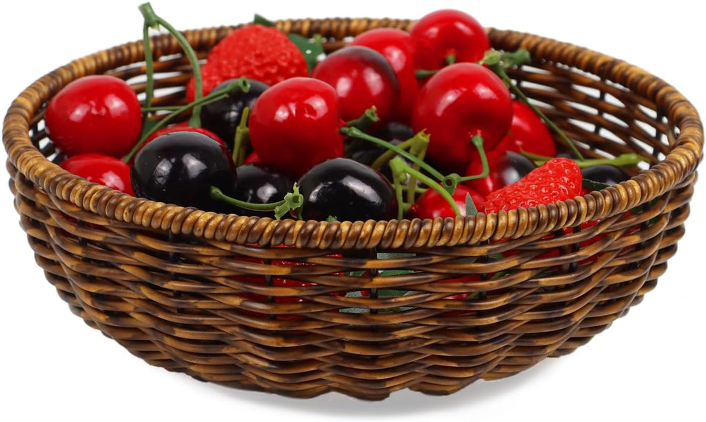 Fruit Baskets Bowl for Kitchen Counter, Round Bread Woven Wicker Basket, Candy Bowl Dish for Fruits, Breads, Vegetables,Snacks, Food (Small)
