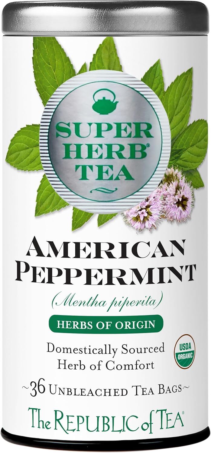 The Republic of Tea — Organic American Peppermint SuperHerb Tea Tin, 36 Herbal Tea Bags, Naturally Caffeine-Free Herbs of Origin