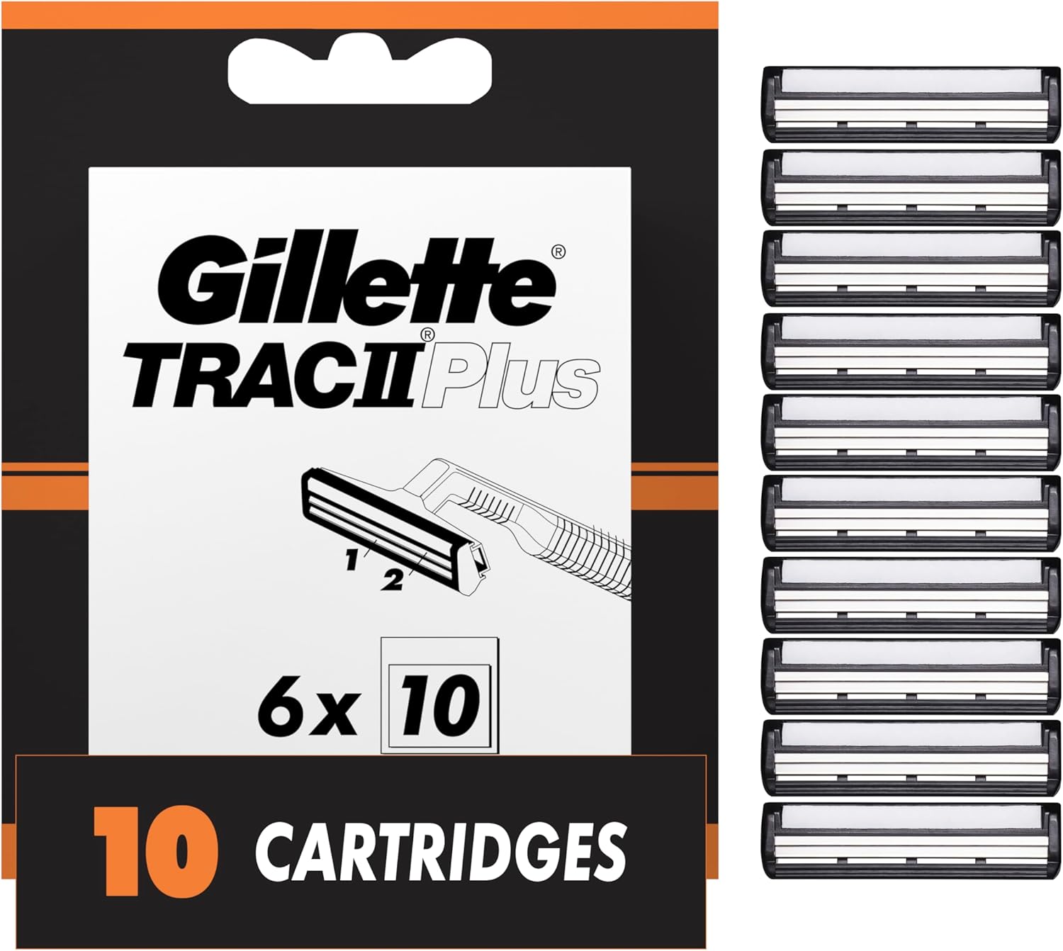 Gillette TRAC II Plus Mens Razor Blade Refills, 10 Count, Delivers a Clean, Close Shave