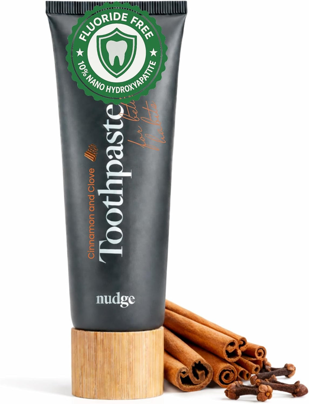 Nudge 10% Nano Hydroxyapatite Toothpaste, Enamel Friendly Advanced Clean, Fluoride Free & SLS Free, Natural Cinnamon & Clove, 4.5 oz