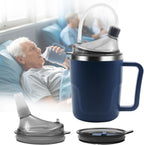 Adult Spill Proof Cup for Elderly, 3 in 1 Stainless Steel Sippy Cup with Straw and 2 Lids, Suitable for Seniors Disabled Patients Limited Mobility, 14 OZ