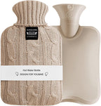 Hot Water Bag Hot Water Bottle 2 Liters Heat Up and Refreezable Hot Cold Pack with Knit Cover for Pain Relief Hot Cold Therapy Khaki