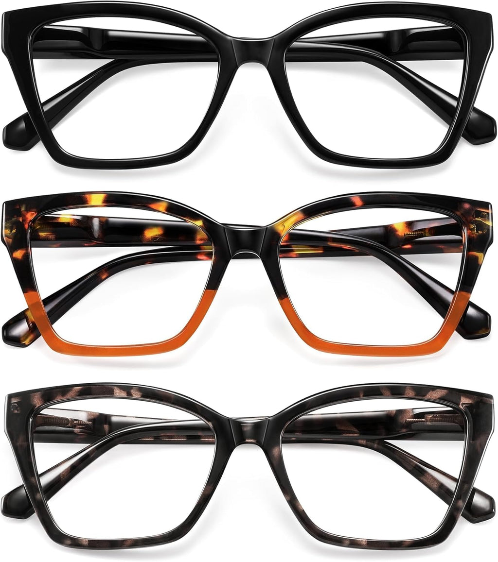 3Pack Reading Glasses for Women-Blue Light Blocking Readers Fashion Cat Eye Eyeglasses Spring Hinge