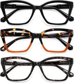 3Pack Reading Glasses for Women-Blue Light Blocking Readers Fashion Cat Eye Eyeglasses Spring Hinge
