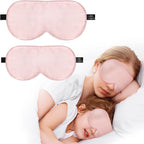 Silk Sleep Mask Eye Cover, 100% Real Natural Eye Mask for Sleeping with Adjustable Strap, 100% Silk Filling Blindfold, sleepmask for Kids/Teens/Adults, Sleeping Masks for Family (2 Pink)