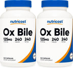 Nutricost Ox Bile Capsules 125mg, 240 Capsules - Non-GMO (Pack of 2)