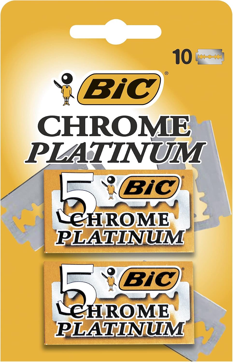 BIC Chrome Platinum, Double Edge Safety Razor, Disposable Single Blades, Stainless Steel, Pack of 10