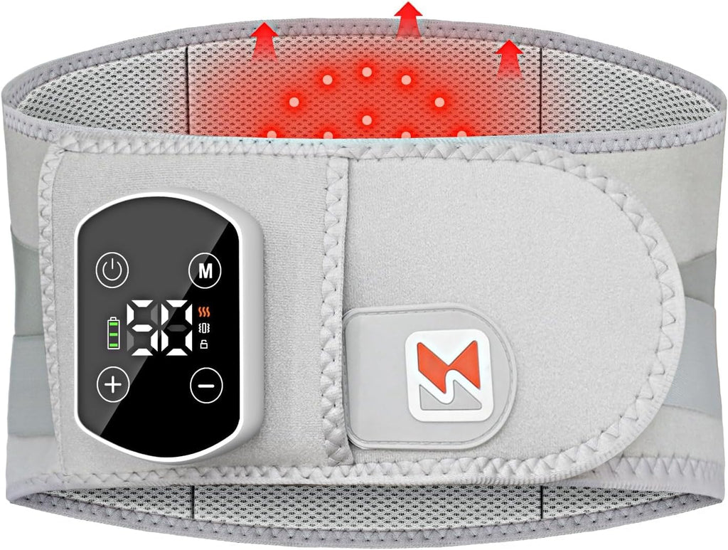 Cordless Heating Pad for Back Pain Relief, 40" Rechargeable Lumbar Massager with Heat, Adjustable Vibration & Heating Belt for Waist, Muscle Relaxation - Portable and Comfortable (Orange red)