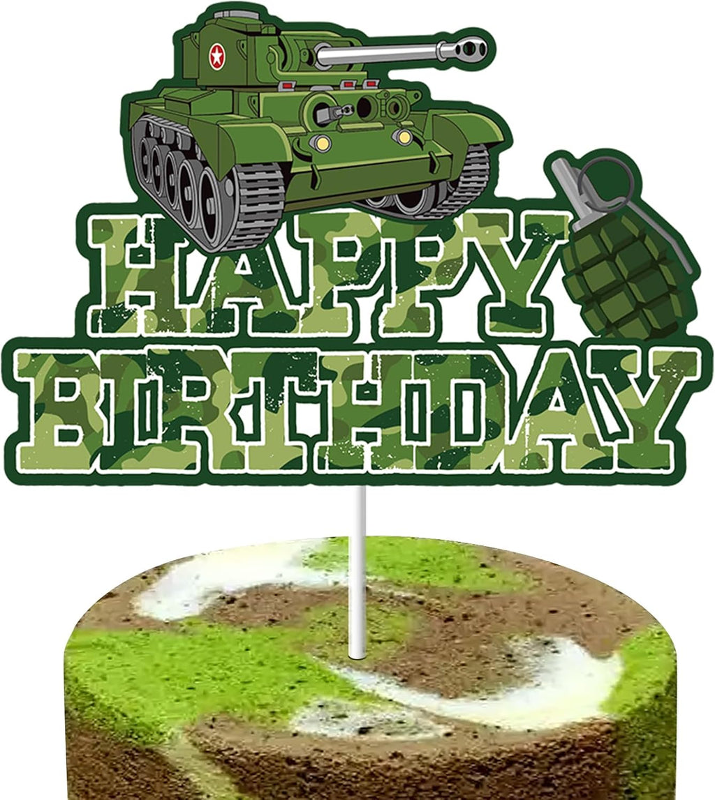 1 PC Camouflage Cake Topper Camo Green Happy Birthday Cake Decoration for Army Soldier Military Theme Baby Shower Supplies