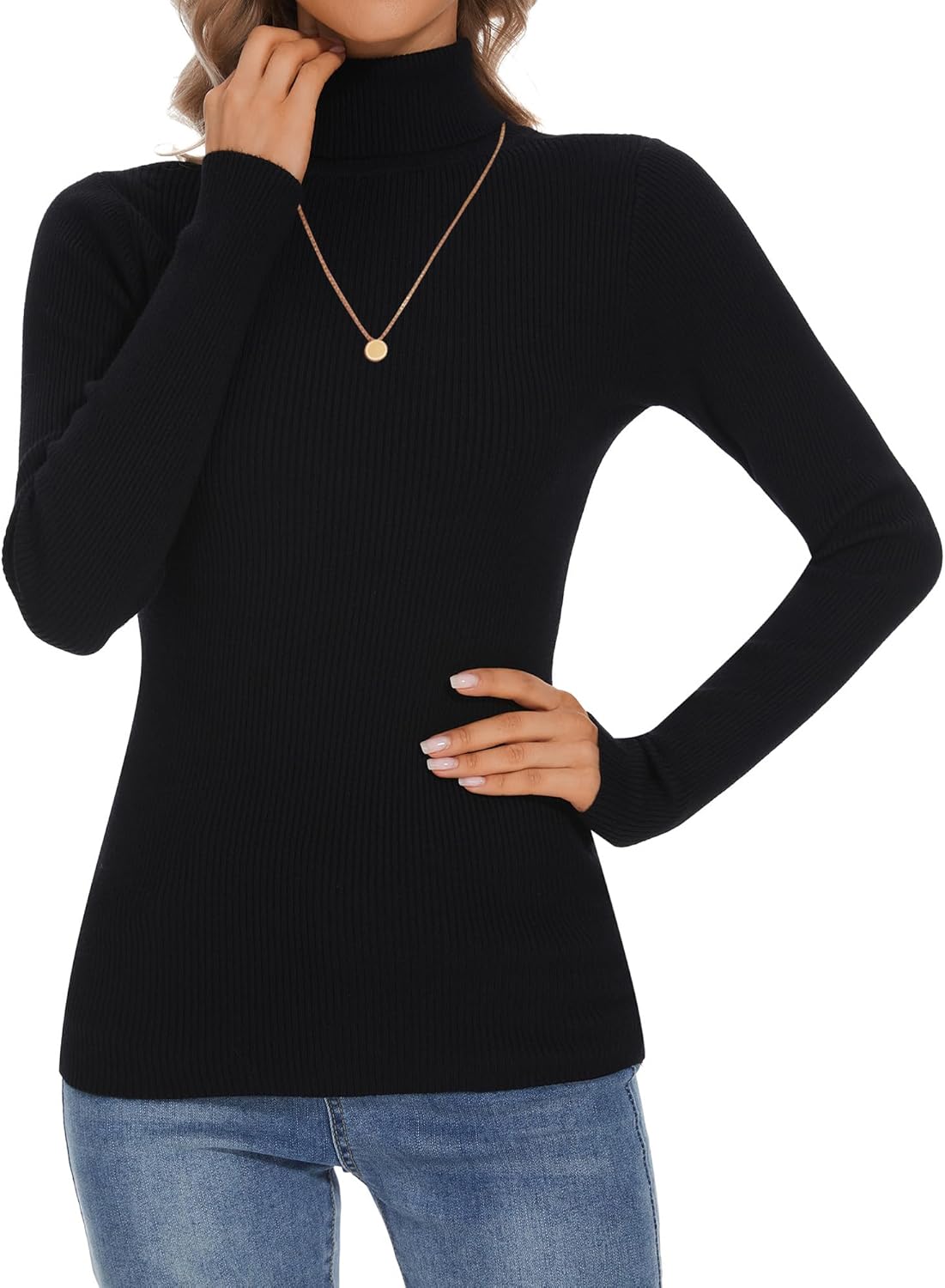 Turtleneck Sweaters for Women Ribbed Long Sleeve Pullover Sweater Slim Fit Jumpers Casual Trendy Knit Tops