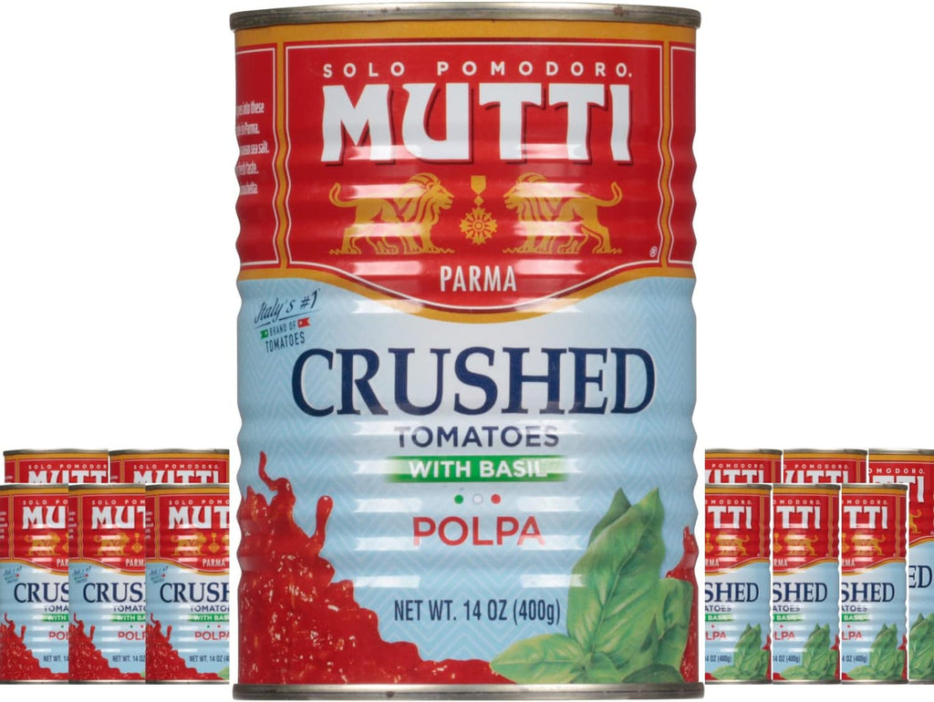 Mutti Finely Chopped / Crushed Tomatoes with Basil (Polpa), 14 oz. | 12 Pack | Italy’s #1 Brand of Tomatoes | Canned Tomatoes for Cooking | Vegan Friendly & Gluten Free | No Additives or Preservatives