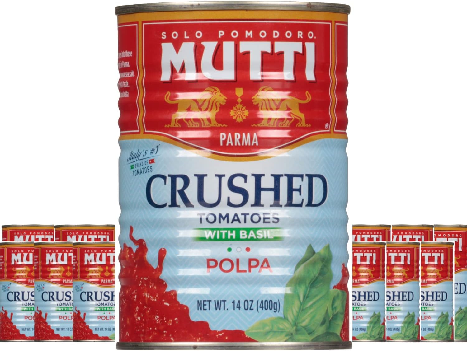Mutti Finely Chopped / Crushed Tomatoes with Basil (Polpa), 14 oz. | 12 Pack | Italy’s #1 Brand of Tomatoes | Canned Tomatoes for Cooking | Vegan Friendly & Gluten Free | No Additives or Preservatives