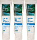 Desert Essence Tea Tree Oil Toothpaste - Mint - 18.75 Oz (6.25 Oz * Pack of 3) - Refreshing Taste - Deep Cleans Teeth & Gums - Helps Fight Plaque - Sea Salt - Pure Essential Oil - Baking Soda