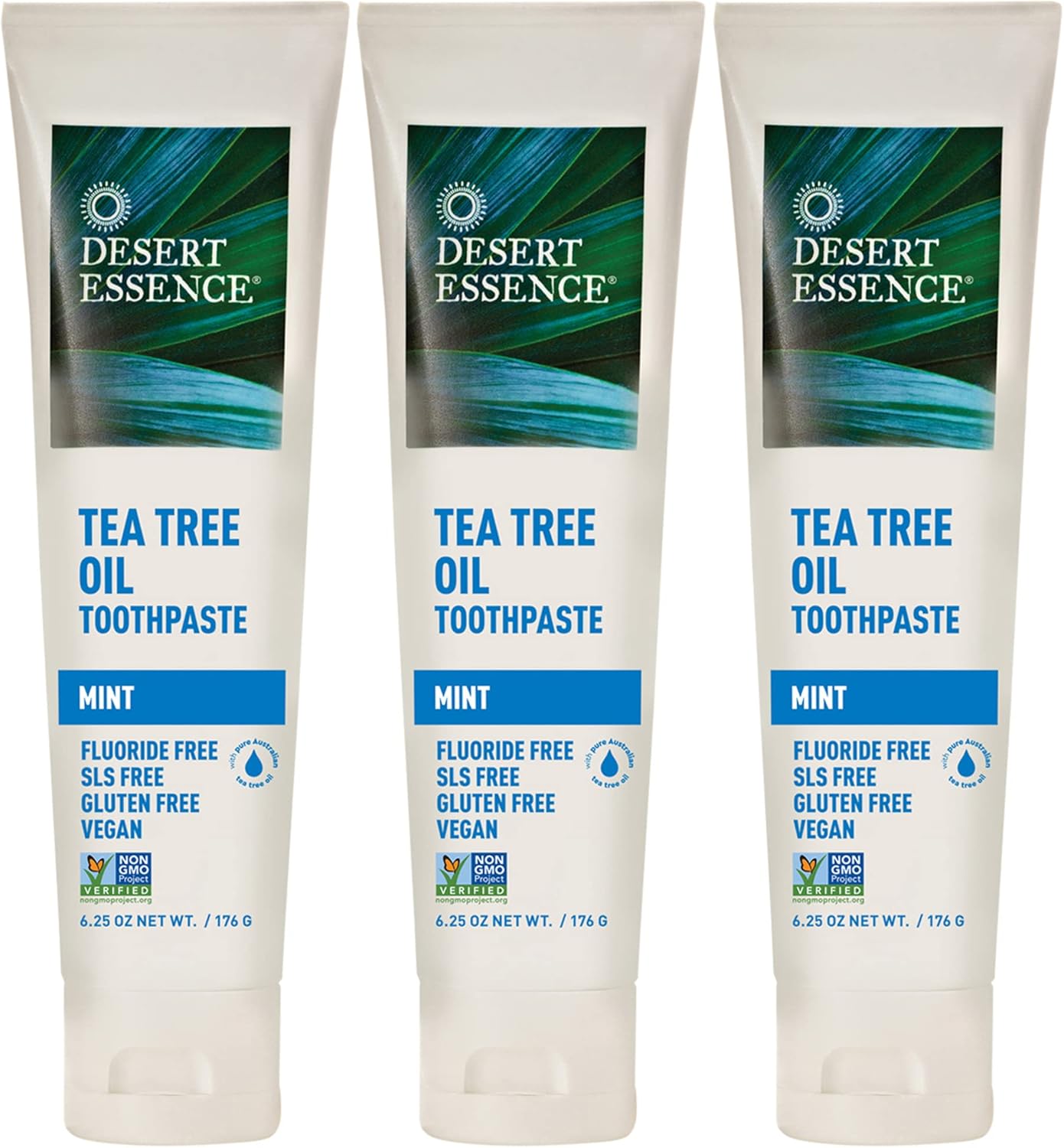 Desert Essence Tea Tree Oil Toothpaste - Mint - 18.75 Oz (6.25 Oz * Pack of 3) - Refreshing Taste - Deep Cleans Teeth & Gums - Helps Fight Plaque - Sea Salt - Pure Essential Oil - Baking Soda