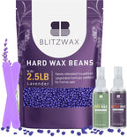 BLITZWAX 2.5lbs Hard Wax Beads for Hair Removal Lavender Waxing Beans for Sensitive Skin, Face, Eyebrows, Brazilian, Legs and Bikini - with 2 Silicone Sticks and 2 Wax Oils for Home and Salon Use