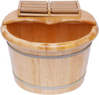 YIYIBYUS Cedar Wood Foot Bath Bucket with Lid & Massage Roller, 10.36 Lbs Wooden Foot Soaking Tub for Relaxation and Spa, Handmade Solid Wood Foot Basin with Galvanized Hoop, 30-Minute Heat Retention
