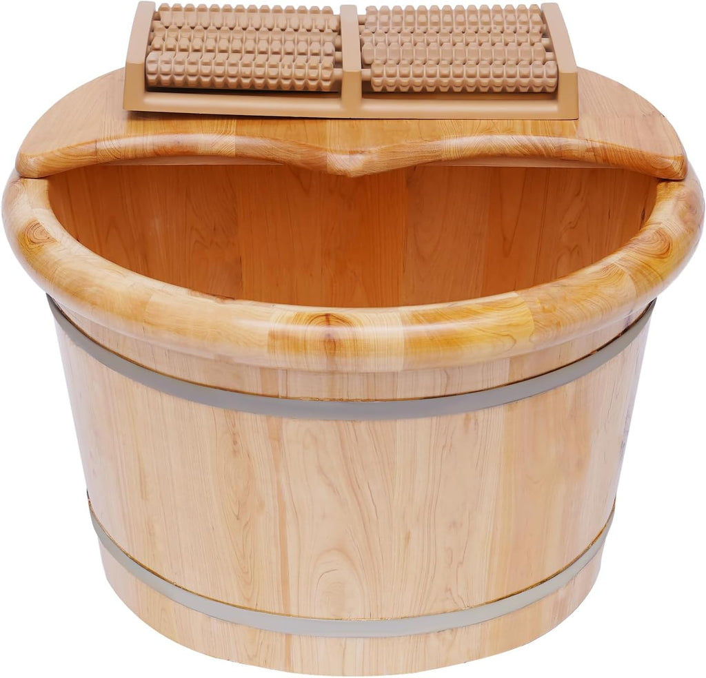 Wood Foot Bath Wood Foot Tub with Massager and lid Handmade Wooden Foots Basin Set for Comfort and Relaxation for Seniors and Home Spa Experience