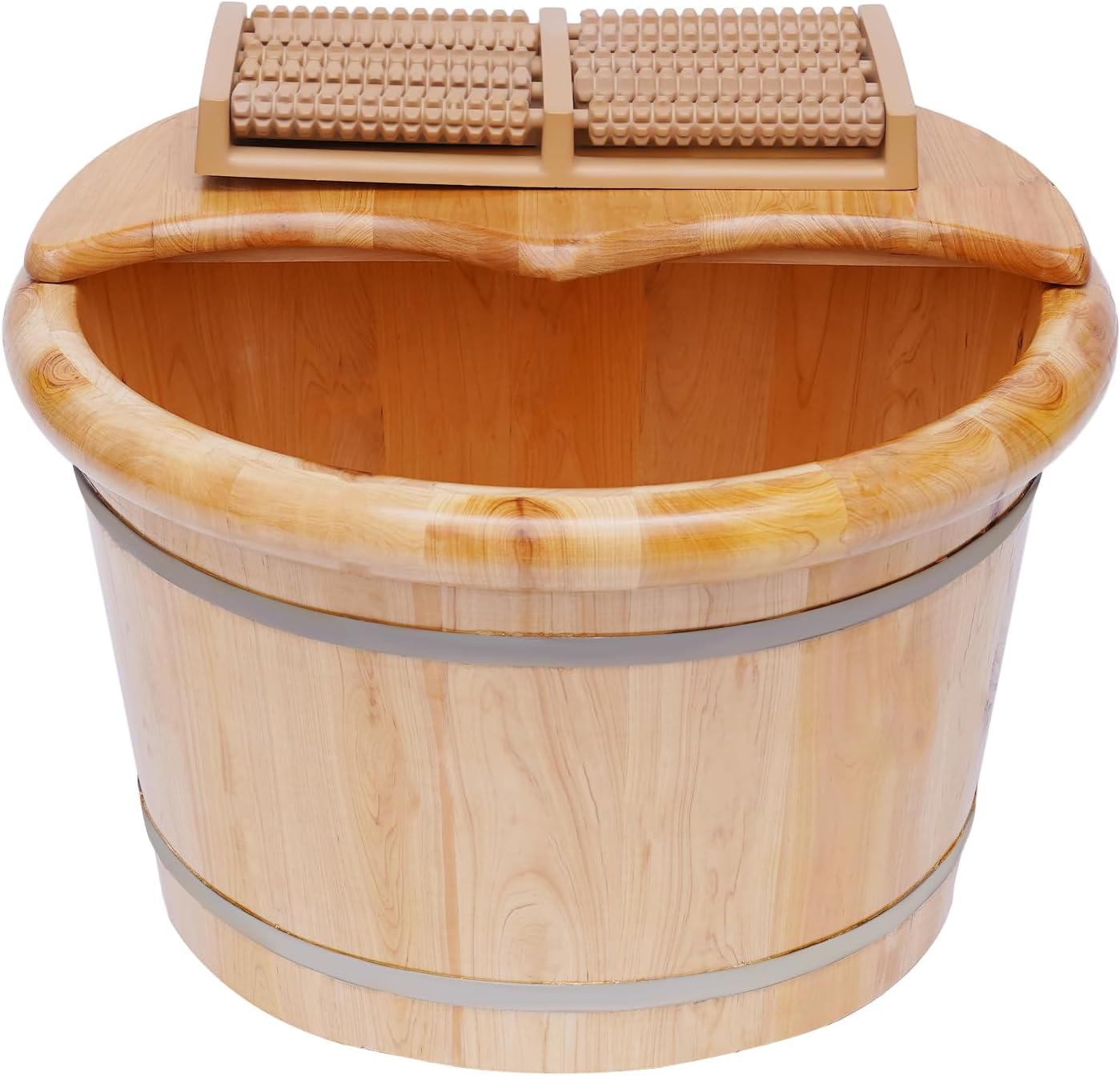 Wood Foot Bath Wood Foot Tub with Massager and lid Handmade Wooden Foots Basin Set for Comfort and Relaxation for Seniors and Home Spa Experience