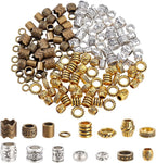 NBEADS 150 Pcs 15 Styles African & Tibetan Style Alloy Dreadlock & Beard Beads - Big Hair Beads for Men & Women Hair Braids & Decoration, Silver/Golden/Bronze, Hole 5-9mm