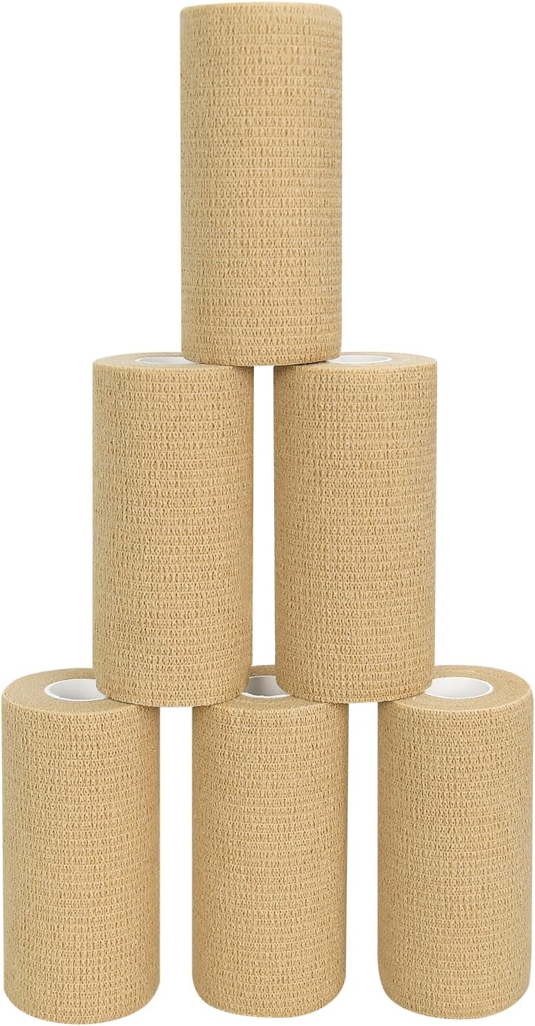 6pcs 4in Self Adhesive Bandage Wraps, 5 Yards Skin Color, Breathable Self-Adherent Wrap Rolls for Sports, Wrist, Ankle and Swelling