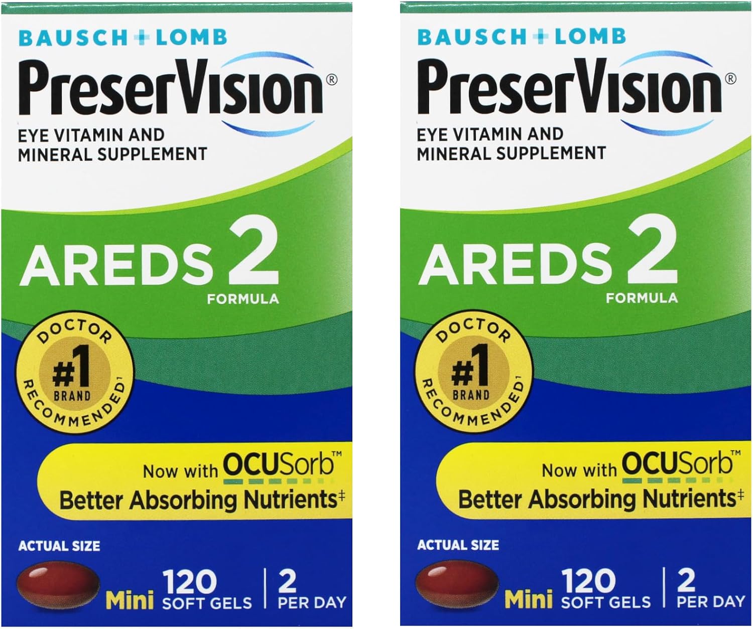 Bausch + Lomb PreserVision AREDS 2 Eye Vitamin & Mineral Supplement with OCUSorb, with Lutein & Zeaxanthin–from, 120 Soft Gels (MiniGels) (Pack of 2)