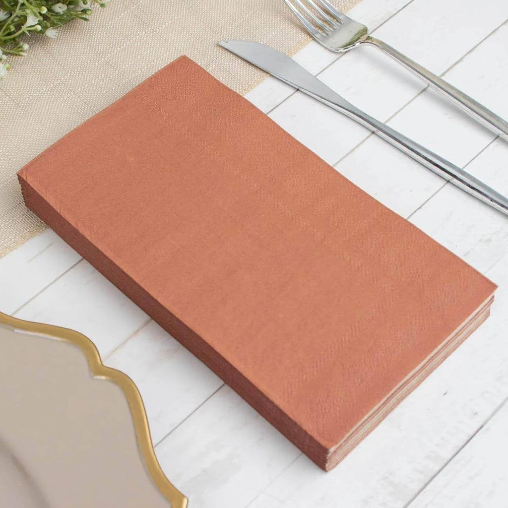 100 Count Terracotta 2-Ply Dinner Napkins, Soft Paper Disposable Party Wedding Reception Cocktail Beverage Napkins 8" x 4"