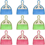 9 Pcs Small Dustpan and Brush Set Mini Broom and Dustpan Set with Handle Nesting Portable Cleaning Tools for Home Office Car Keyboard Countertop and Pet Nest (Blue Red Green)