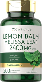 Carlyle Lemon Balm Capsules | 200 Count | Non-GMO and Gluten Free Formula | Melissa Leaf Traditional Herbal Supplement | Super Concentrated Extract