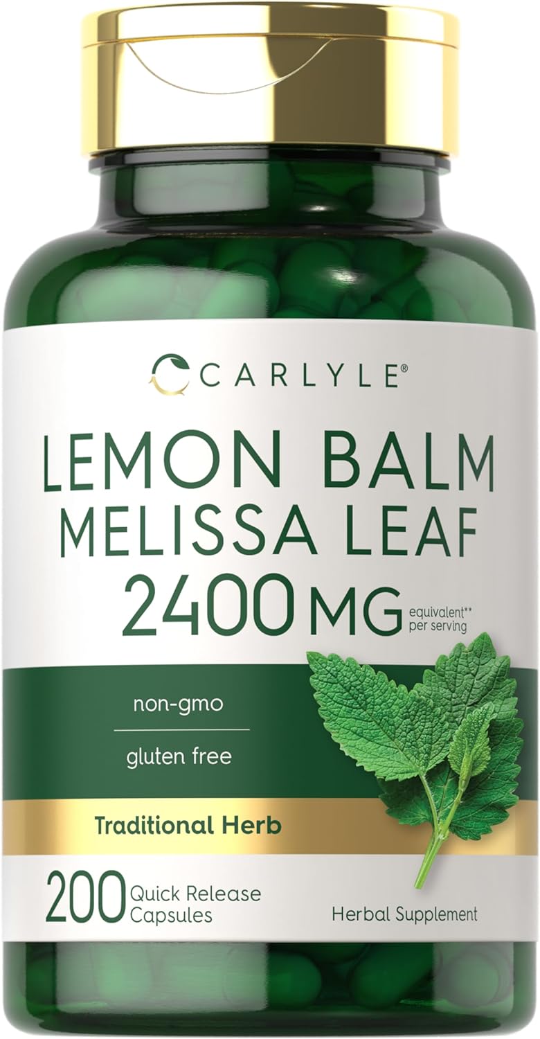 Carlyle Lemon Balm Capsules | 200 Count | Non-GMO and Gluten Free Formula | Melissa Leaf Traditional Herbal Supplement | Super Concentrated Extract