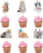 24Pcs Cat Cupcake Toppers Cats Face Cake Toppers Kitten Pet Theme Decorations Suitable For Cat Themed Birthday Parties Or Baby Showers Party Decorations