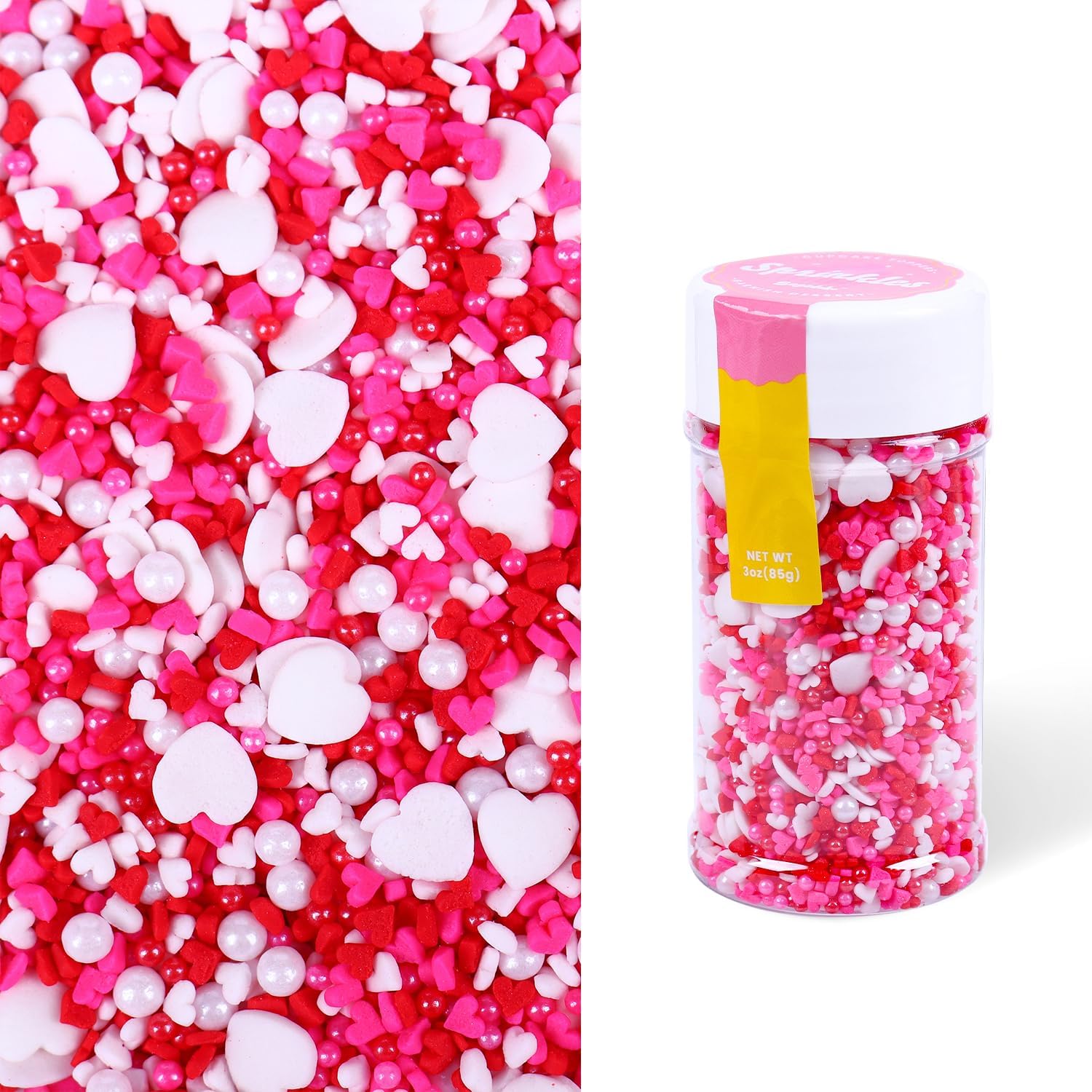 Valentines Sprinkles for Cake Decorating, Pink, Red and White Heart Sprinkles,3oz Pink Heart Pearl Sprinkles for Valentines Cookie Baking Cupcake Toppers