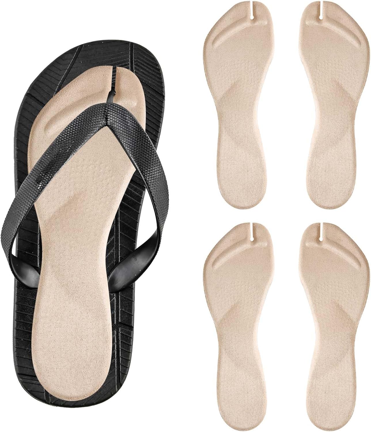 4pcs Flip Flop Shoe Inserts, Adhesives Flannel Thong Sandal Insoles Anti-Slip Shock Absorption Invisible Slim Pads Sandal Strap Cushions Reliable Toe Protectors for Women