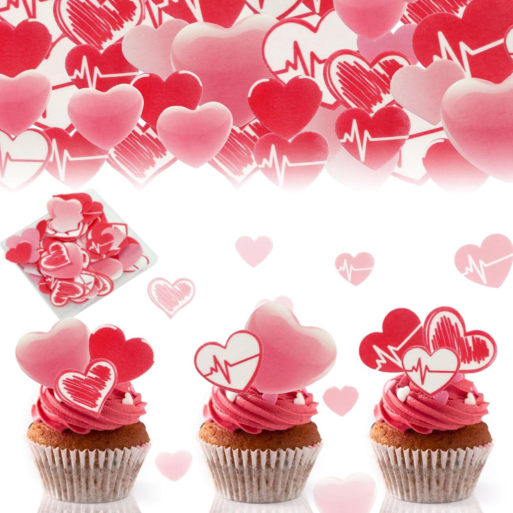 80 Pcs Edible Valentine's Day Heart Cupcake Toppers, Red Edible Heart Cake Decorations for Valentine's Day Theme Birthday Party Supplies
