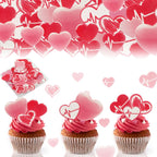 80 Pcs Edible Valentine's Day Heart Cupcake Toppers, Red Edible Heart Cake Decorations for Valentine's Day Theme Birthday Party Supplies