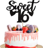 Rsstarxi 1 Pack Sweet 16 Cake Topper 16th Birthday Cake Topper Sweet Sixteen Cheers to 16 Years Old Cake Pick Decorations for 16th Birthday Anniversary Party Cake Decorations Black