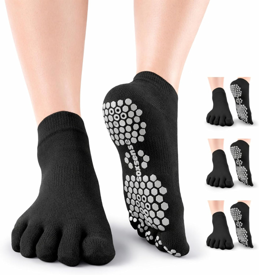 Soxsense Multi-Pack Sports Grip Toe Socks with Cushion, Non-Slip Finger Socks for Pilates, Home Gym, Soccer, basketball