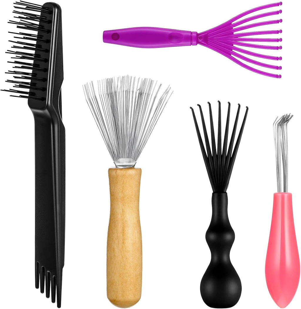 Comb and Brush Cleaner Tool Set, 5-Piece Comb Cleaner Set - Hair Brush Cleaner Rake, Comb Cleaning Brush, Maintenance Hair Comb for Home and Salon Use Removing Hair Dust