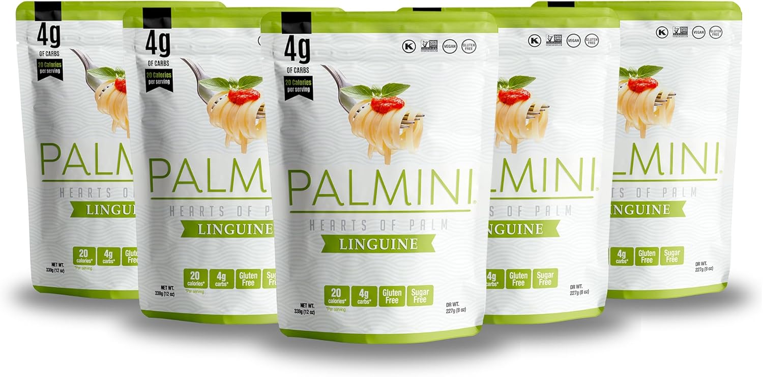 Palmini Linguine Pasta | Low-Carb, Low-Calorie Hearts of Palm Pasta | Keto, Gluten Free, Vegan, Non-GMO, Plant Based, Healthy Noodles | As Seen on Shark Tank |(12 Ounce - Pack of 6)