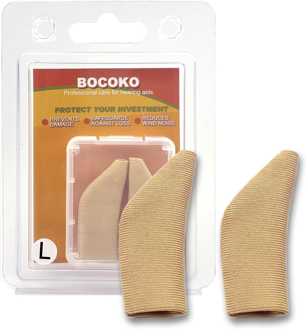 Hearing Aid Covers Protect Hearing Amplifiers from Sweat, Dirt and Moisture, Fits Hearing Instruments 1.4” to 1.6” (Beige, Large)