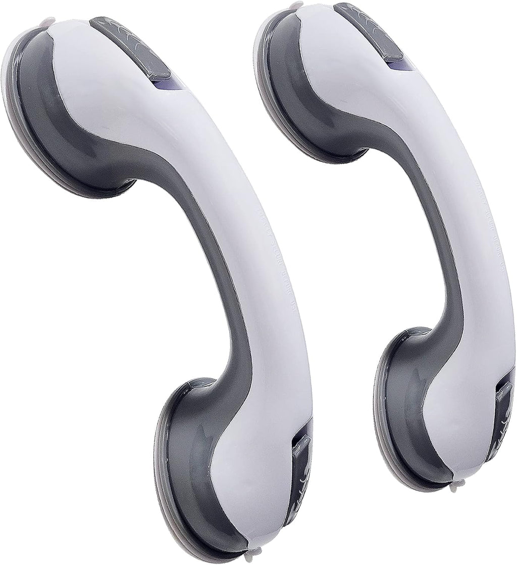 12'' Portable Grab Bars for Bathroom,Ultra Grip Dual Locking Shower Handles for Elderly,Safety Suction Grab Bars for Shower,Balance Assit Hand Rail Support,Injury,Senior,Kids(Gray, 12"-Pack of 2)