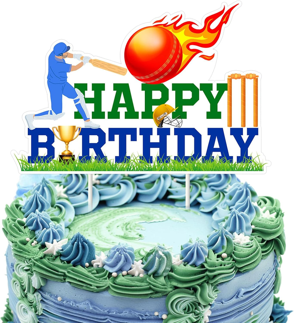 Cricket Cake Topper Cricket Birthday Party Decoration Cricket Theme Happy Birthday Cake Pick Double Sided Printing Sport Theme Cake Decoration for Kids Adults Birthday Party Supplies