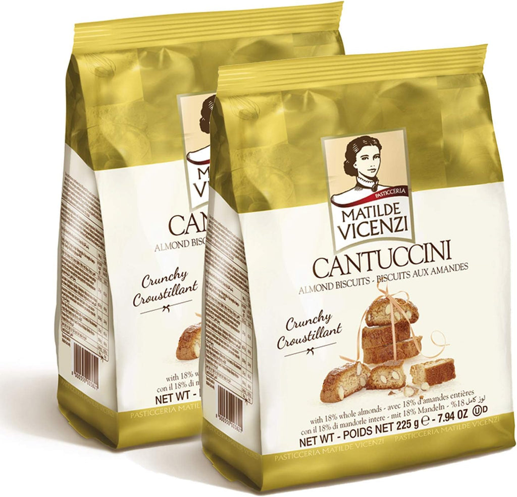 Cantuccini Biscotti by Matilde Vicenzi | Gourmet Italian Almond Mini Biscotti Cookies| Made in Italy | 7.94oz (225g) Bag-2 Pack | All-Natural, Kosher, Dairy