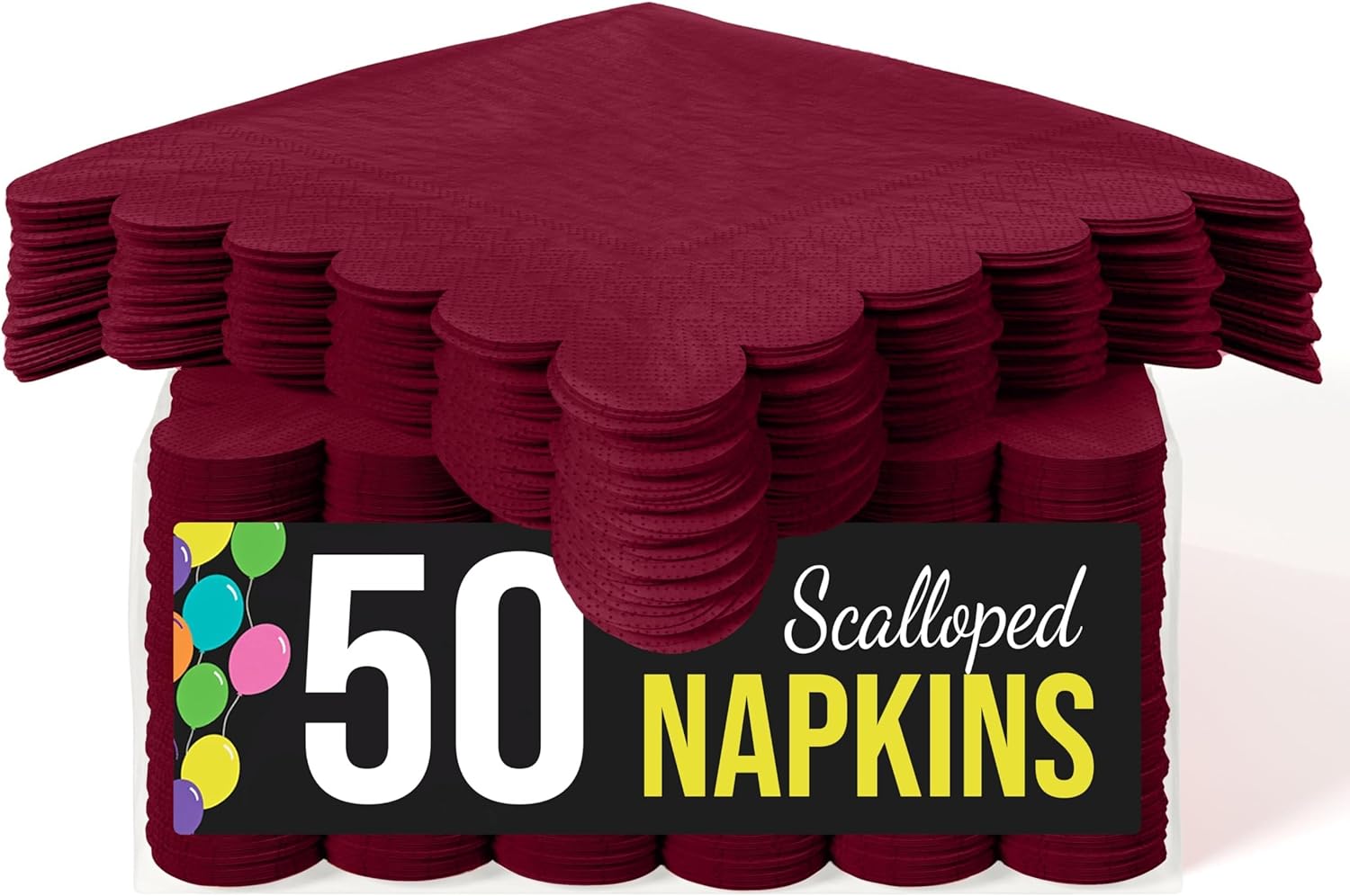 Party Solids Burgundy Scalloped Napkins Disposable 50 Pcs 2-Ply Burgundy Scalloped Cocktail Napkins Paper Everyday for Cocktail Parties, & Party Supplies