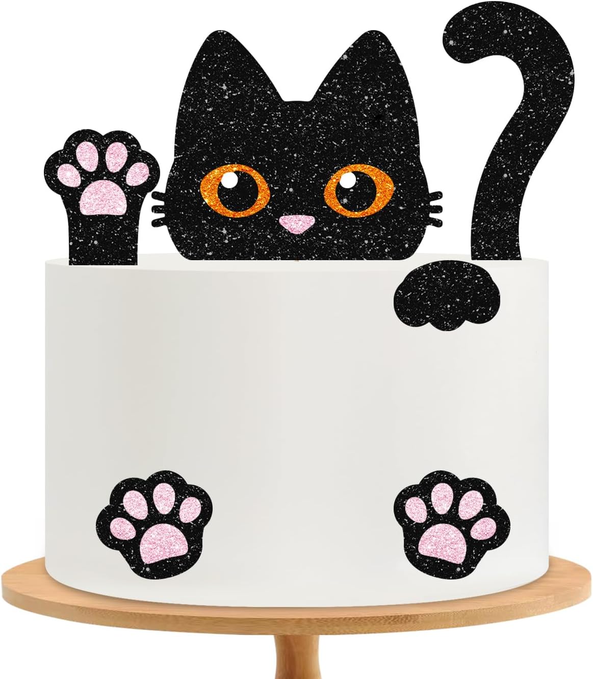 Black Cat Cake Topper, Cat Birthday Cake Decor, Black Glitter Kitten Baby Shower Cake Topper for Girl, Pet Themed Birthday/Adoption DayParty Decoration
