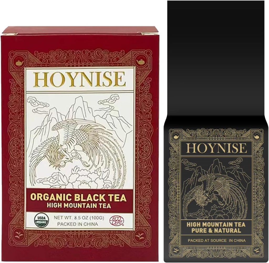 HOYNISE - USDA Organic Black Tea Loose Leaf - Yunnan Dianhong Black Tea - Organic Breakfast Tea - Rich Aroma, Full-Bodied Flavor - High Mountain Grown, 100g/3.5oz