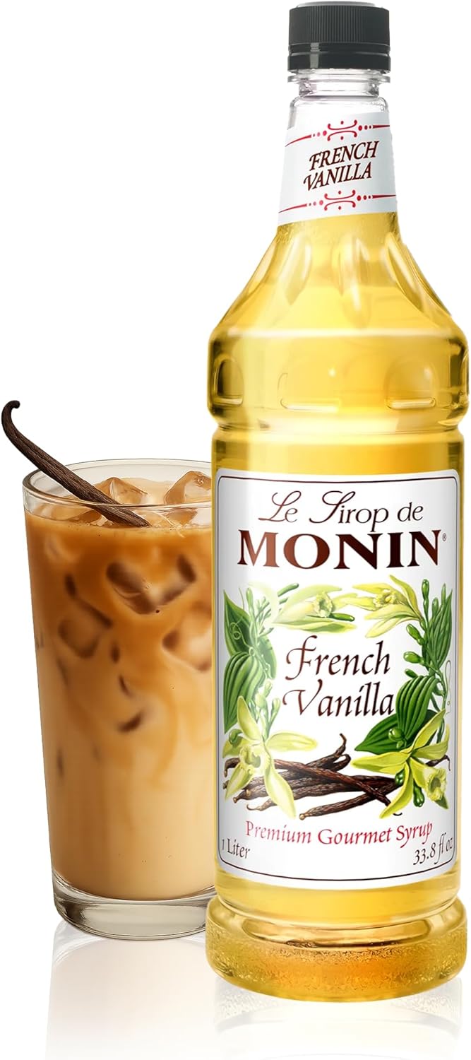 Monin - French Vanilla Syrup, Boxed, Versatile Flavor, Natural Flavors, Great for Coffees, Cocktails, Shakes, and Kids Drinks, Non-GMO, Gluten-Free (1 Liter)