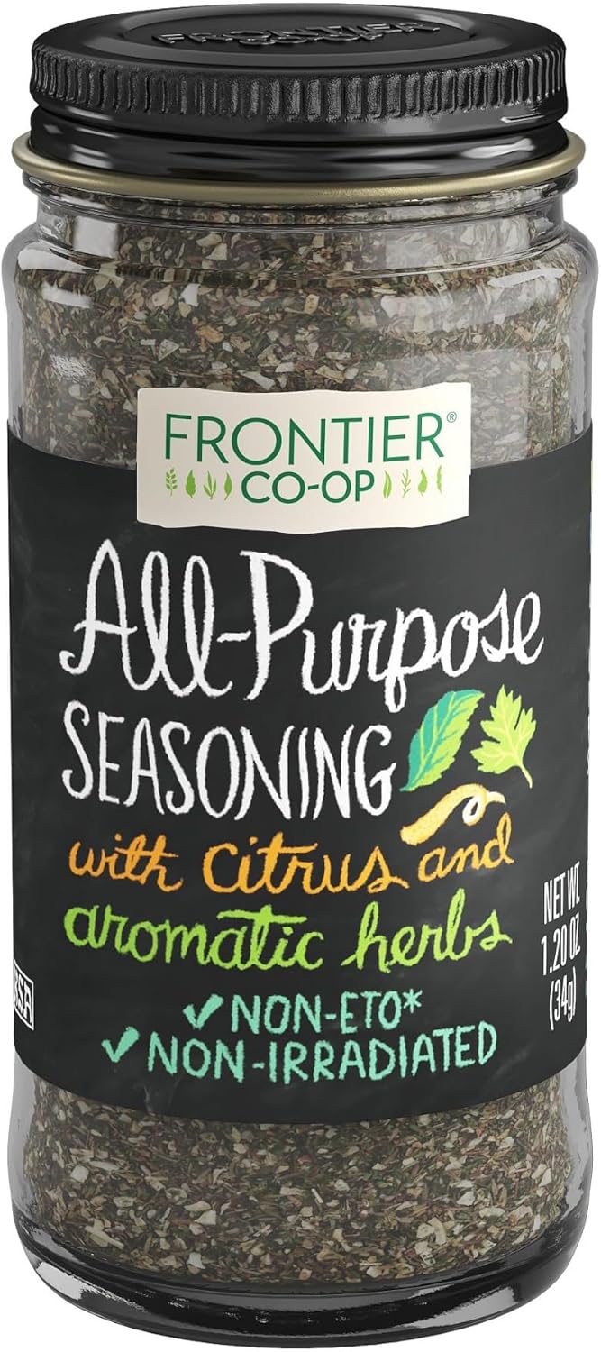 Frontier Co-op All-Purpose Seasoning, Onion, Parsley, Basil, Lemon Peel, Thyme, Garlic and other Aromatic Spices, Salt Free, Kosher | 1.2 Ounce (Pack of 1)