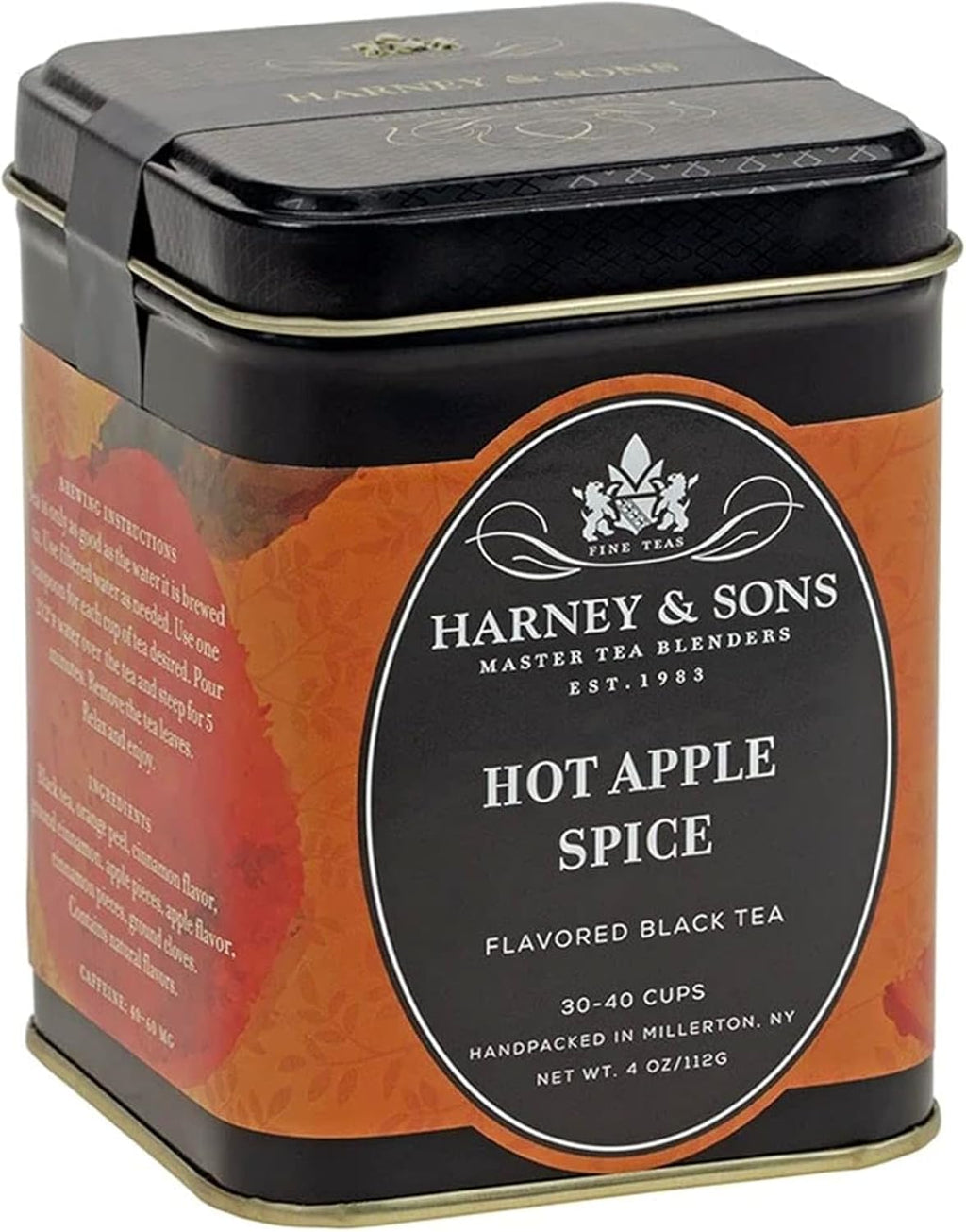 Harney & Sons Hot Apple Spice Tea, Loose leaf, Flavored Black tea, 4 oz tin