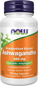 NOW Supplements, Ashwagandha (Withania somnifera) 450 mg (Standardized Extract), 90 Veg Capsules